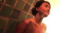 Valentine gets horny in the shower and rubs one out before she's done