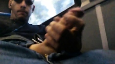 Str8 Big-Cock Hunk Strokes on the Bus