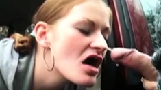 Gusher Facial In Her Face In The Backseat