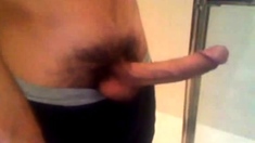Arab in bathroom and shows his long cock